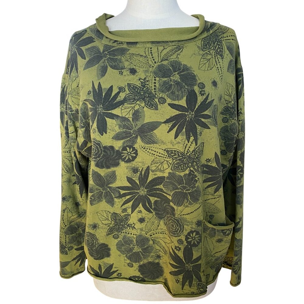 Prairie Cotton Roll Neck Olive Green Top USA Made Indie Boho Earthy Granola-XL